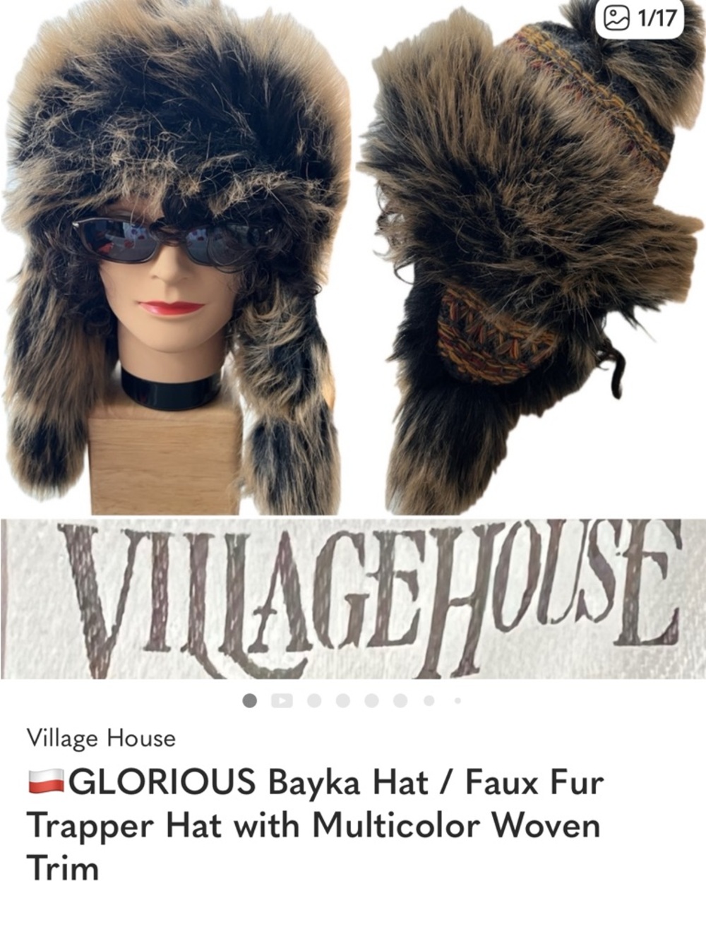 Villagehouse Bayka Hat / Faux Fur Trapper Hat with Multicolor Woven Trim